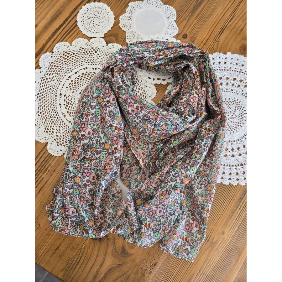 Foulard fleurs rose et turquoise