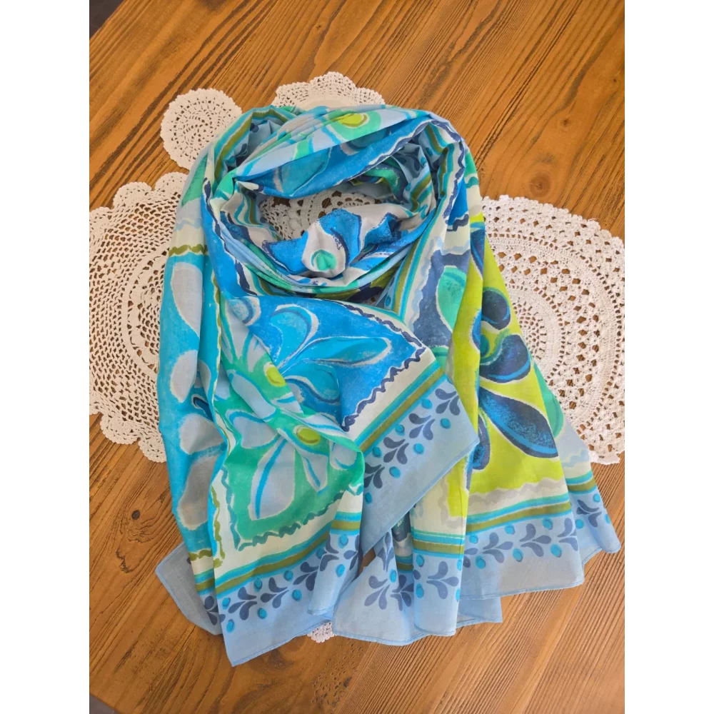 Foulard echarpe en coton imprimé bleu