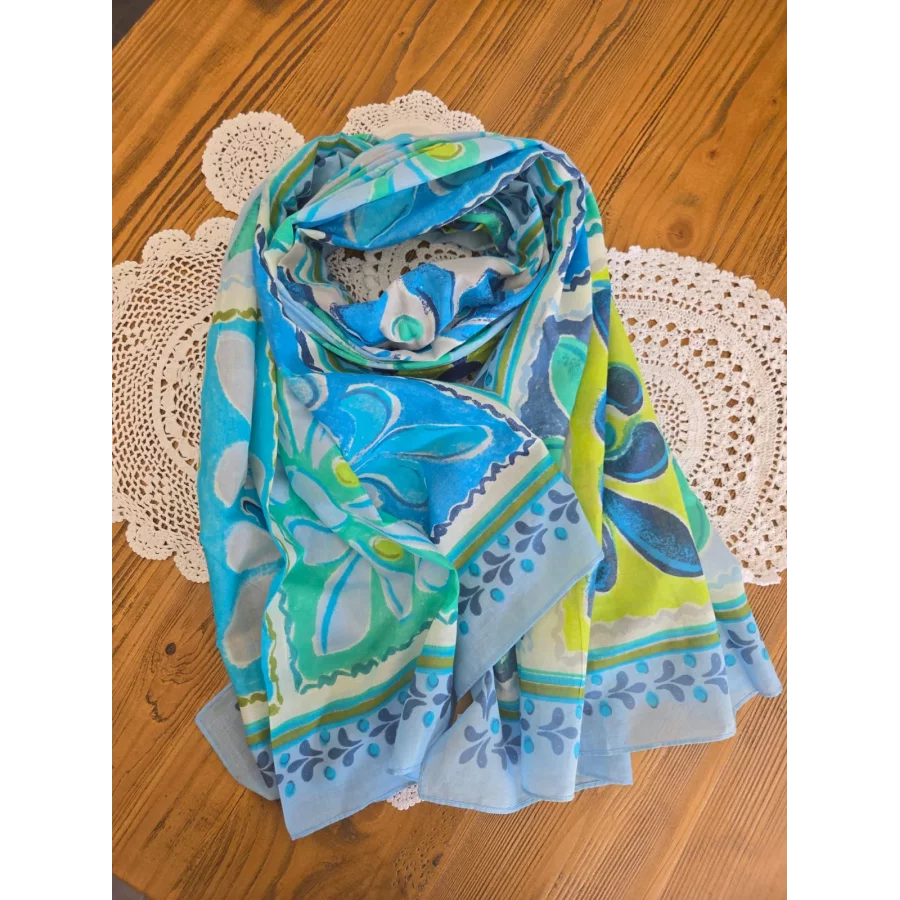 Foulard echarpe en coton imprimé bleu