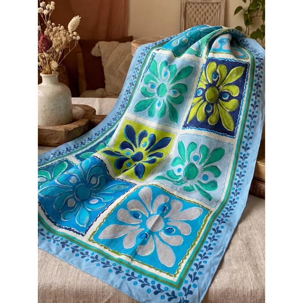 Foulard echarpe en coton imprimé bleu