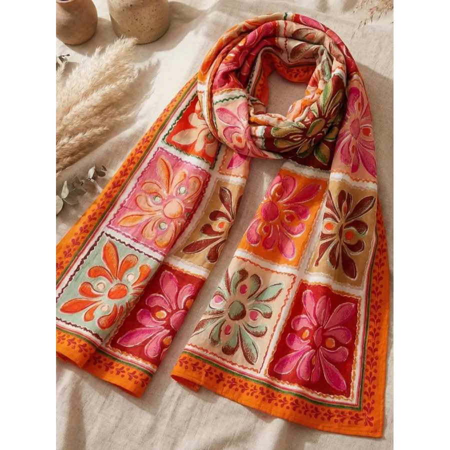 Echarpe en coton imprimé orange