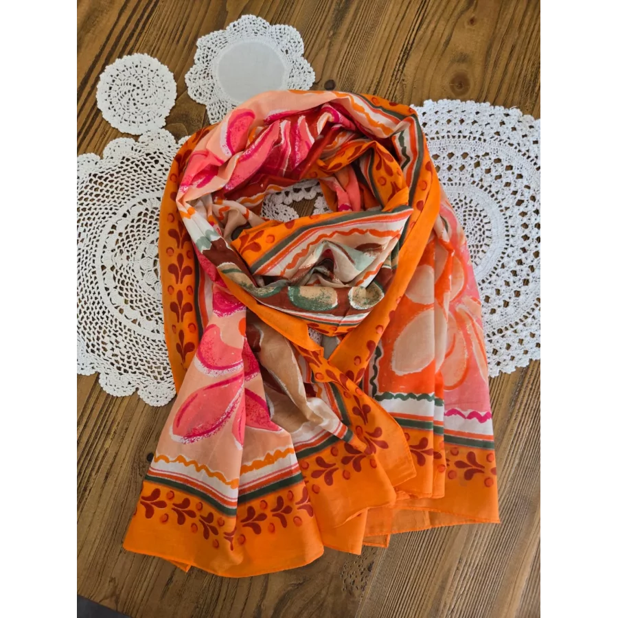 Echarpe en coton imprimé orange