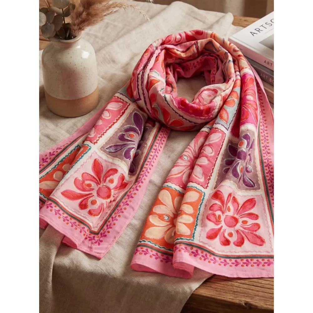 Echarpe en coton imprimé rose