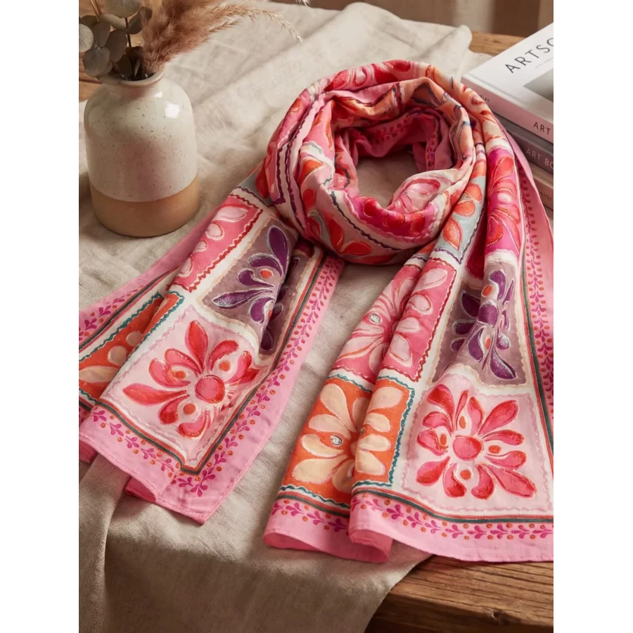 Echarpe en coton imprimé rose