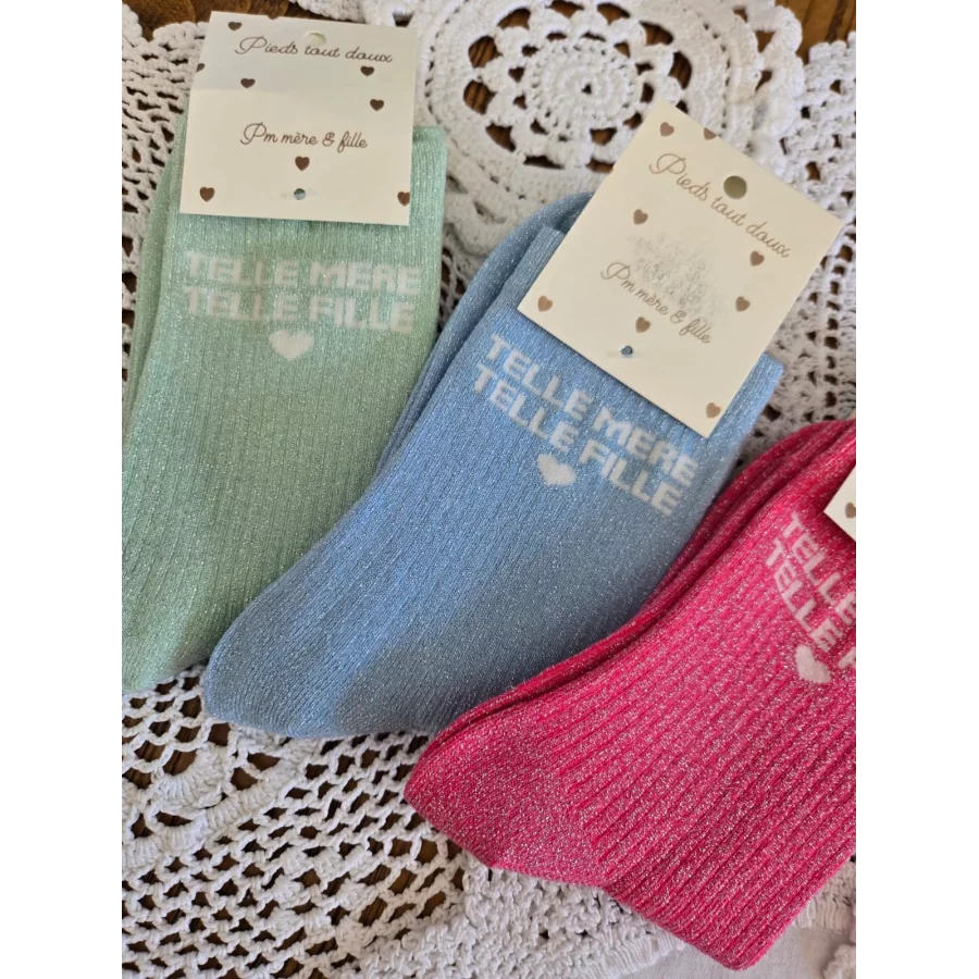 Chaussettes à paillettes Telle Mere Telle Fille bleu ciel