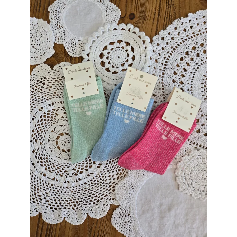 Chaussettes à paillettes Telle Mere Telle Fille rose