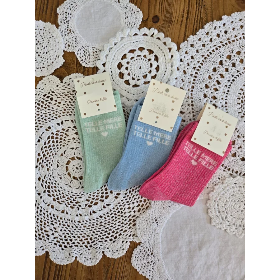 Chaussettes à paillettes Telle Mere Telle Fille rose