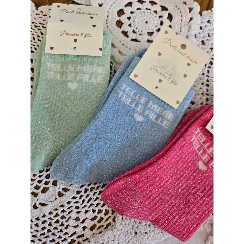 Chaussettes à paillettes Telle Mere Telle Fille rose