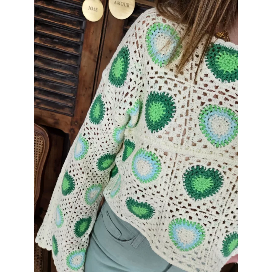 Blouse crochet Ulysse beige vert