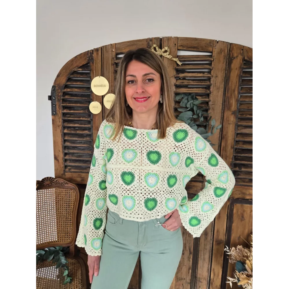 Blouse crochet Ulysse beige vert