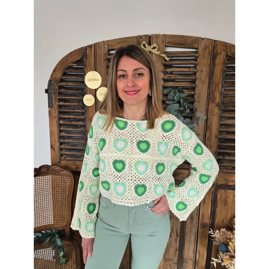 Blouse crochet Ulysse beige vert