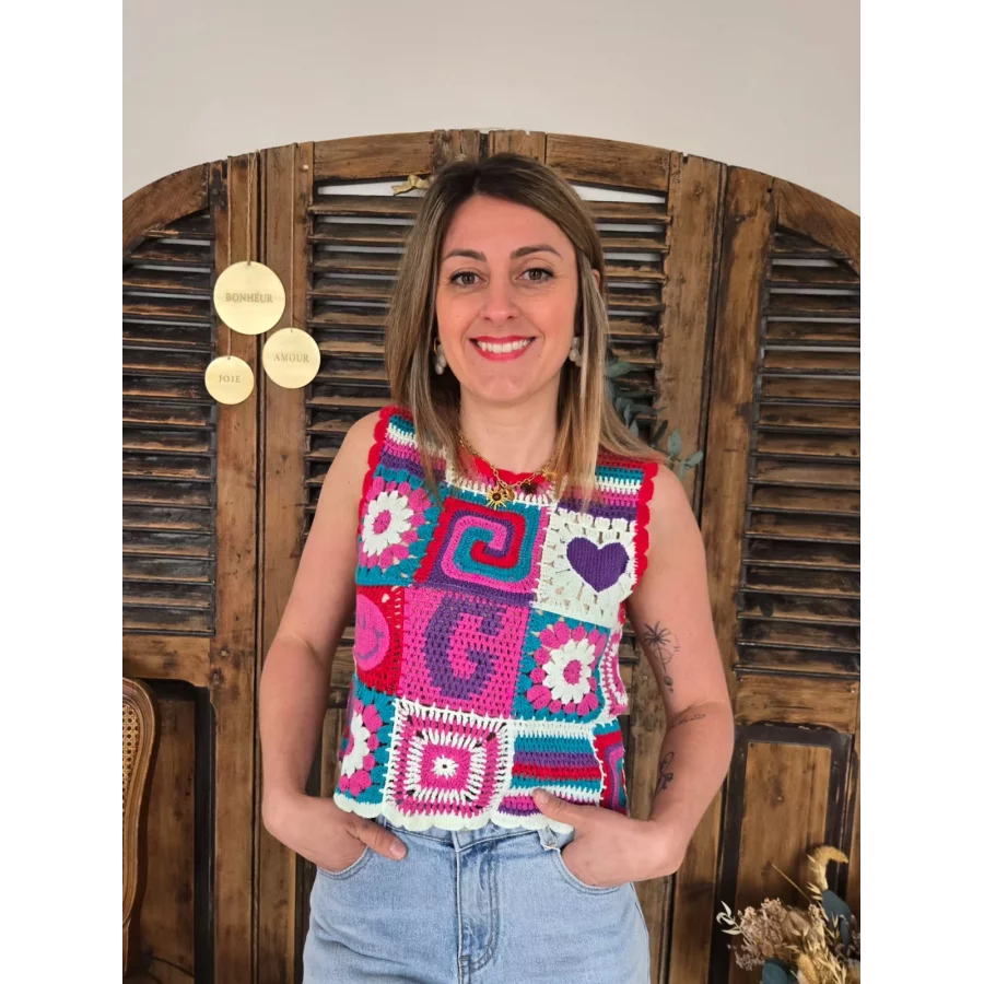 Top Josué en crochet fun coloré