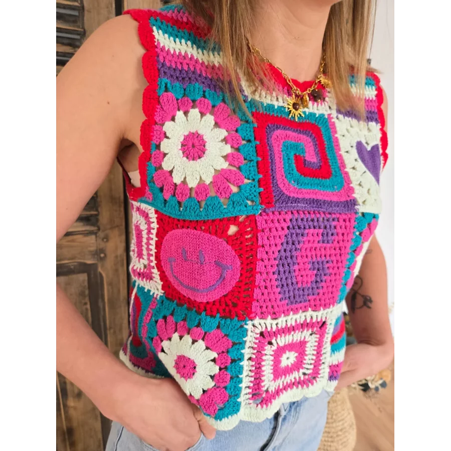 Top Josué en crochet fun coloré