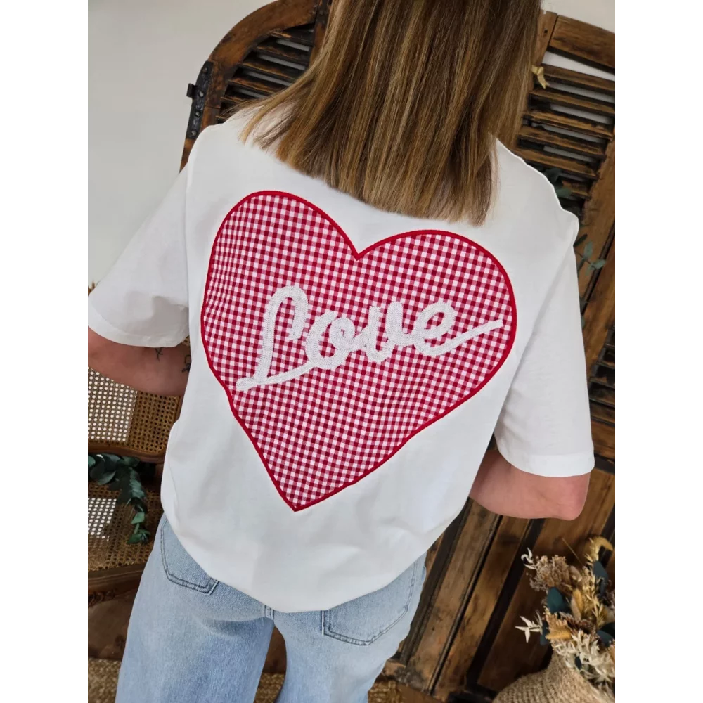 T-shirt Love coeur vichy rouge
