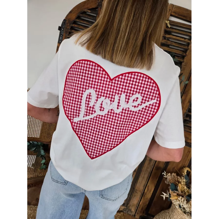 T-shirt Love coeur vichy rouge