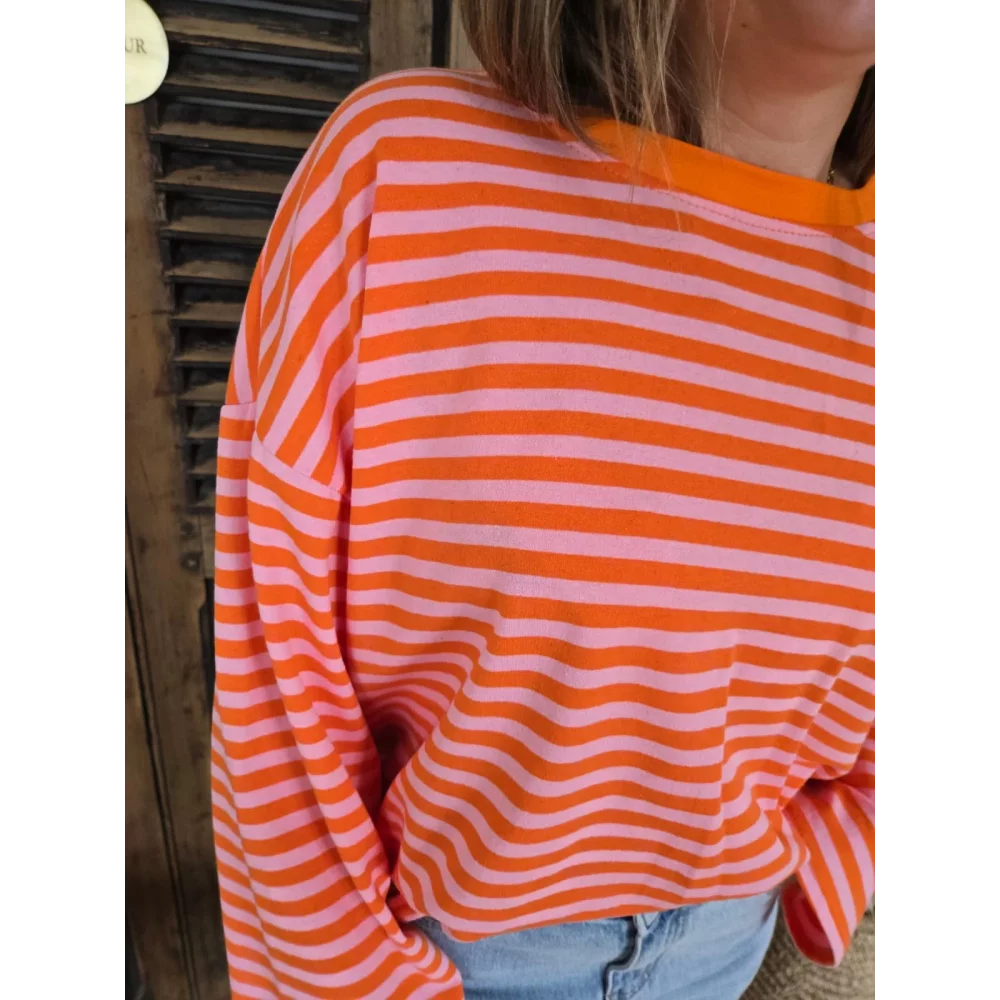 Sweat fin Mommy rayé orange et rose