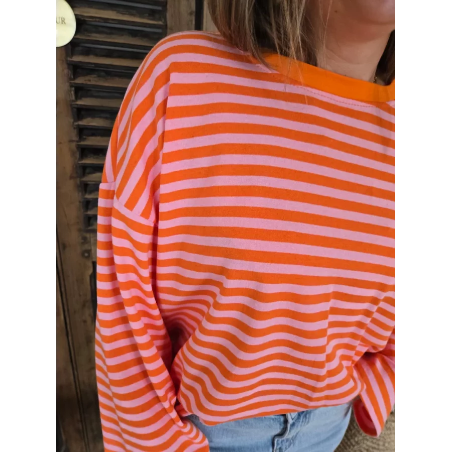 Sweat fin Mommy rayé orange et rose