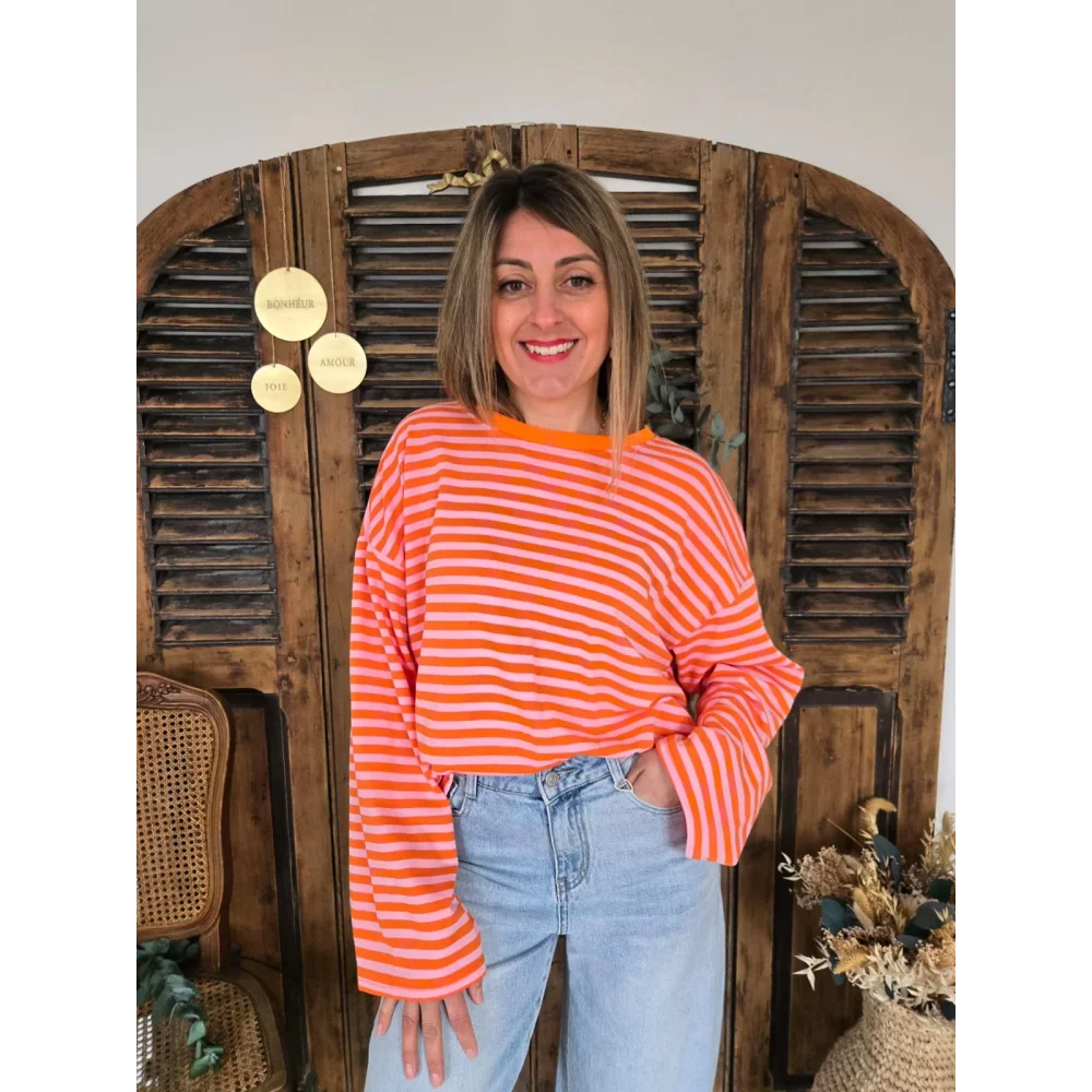 Sweat fin Mommy rayé orange et rose