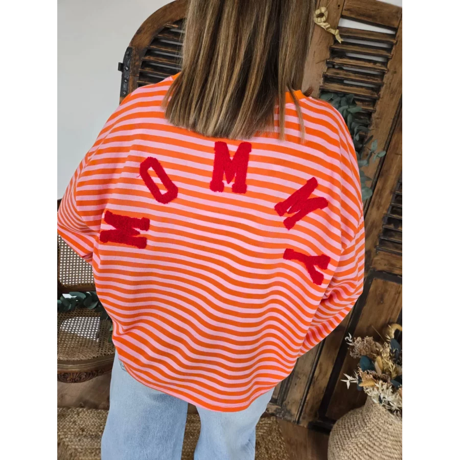 Sweat fin Mommy rayé orange et rose