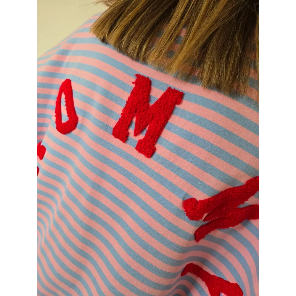 Sweat fin Mommy rayé ciel et rose