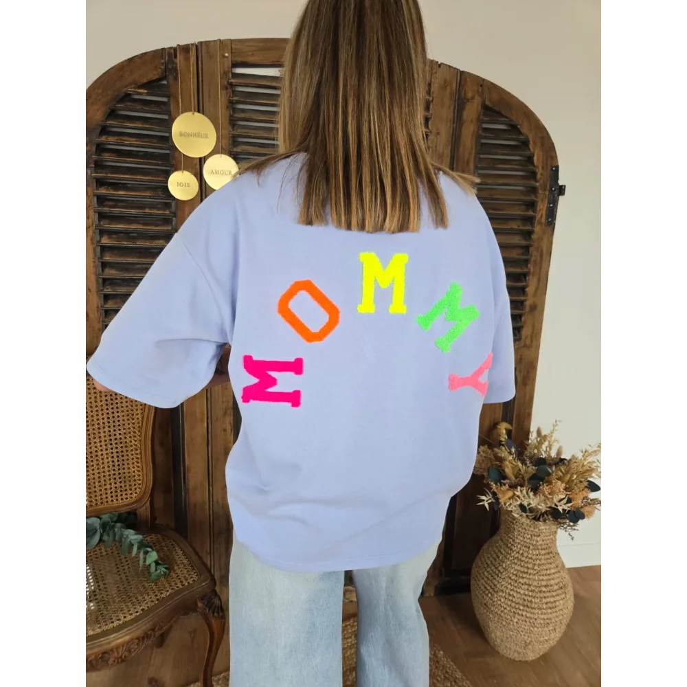 Sweat manches courtes bleu ciel Mommy dos