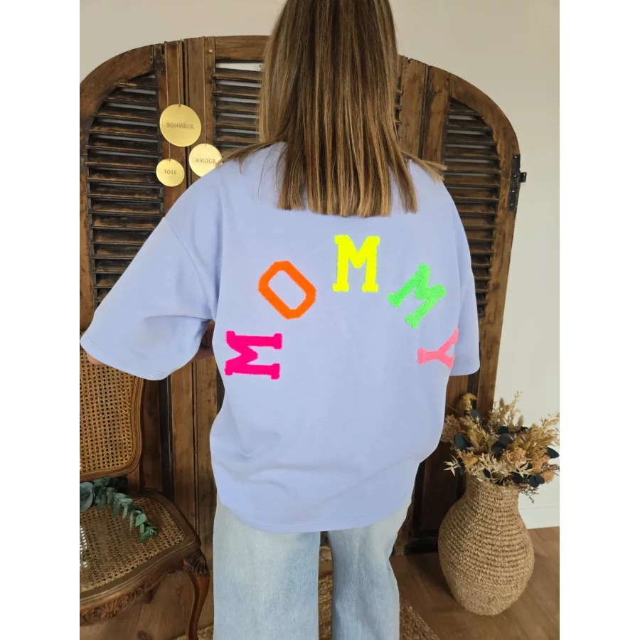 Sweat manches courtes bleu ciel Mommy dos