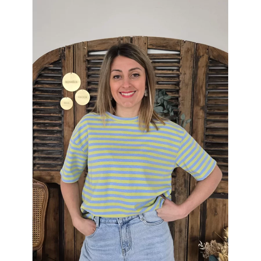 T-shirt Sami ciel et vert dos ouvert