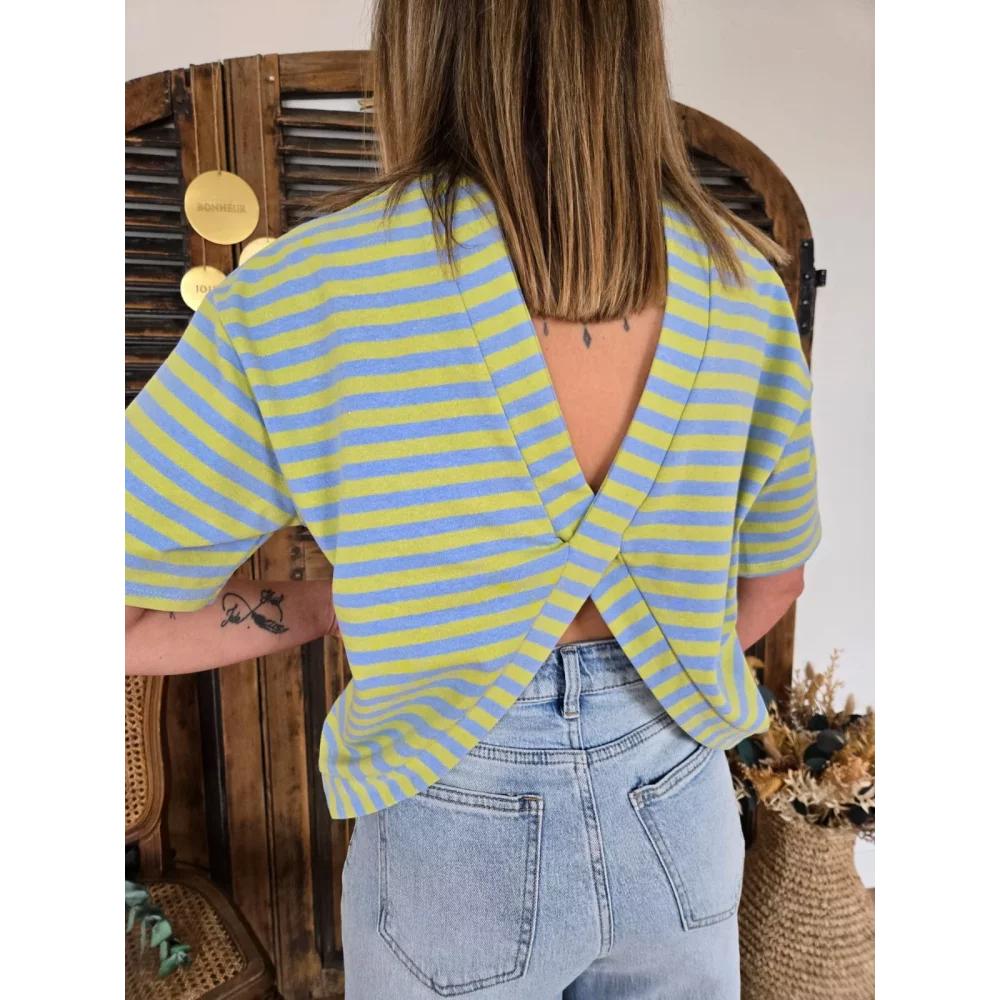 T-shirt Sami ciel et vert dos ouvert