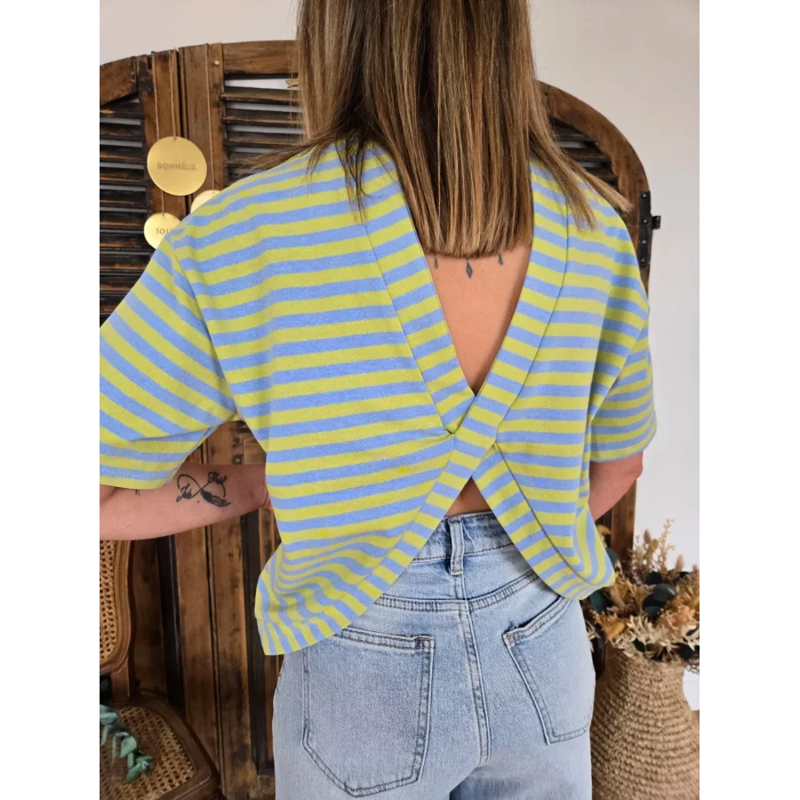 T-shirt Sami ciel et vert dos ouvert