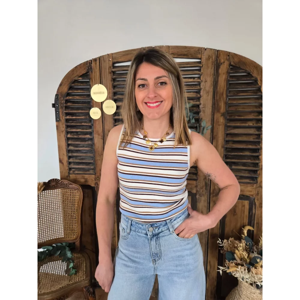 Top en maille Joachim rayures bleu ciel