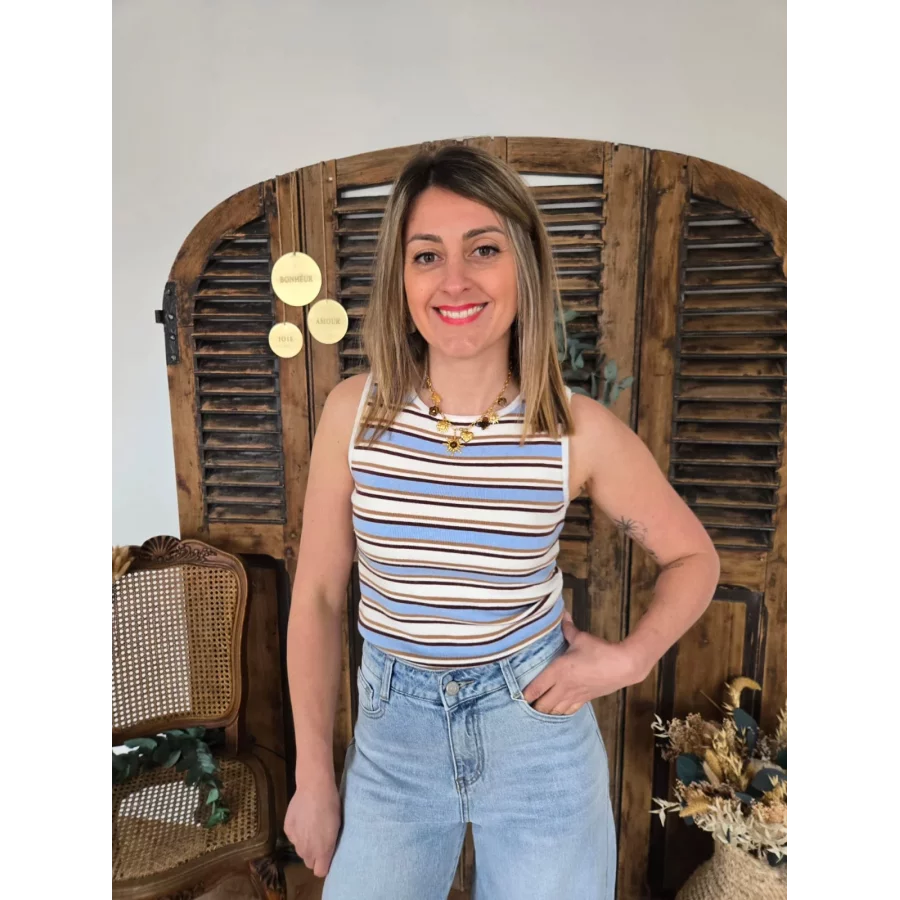 Top en maille Joachim rayures bleu ciel