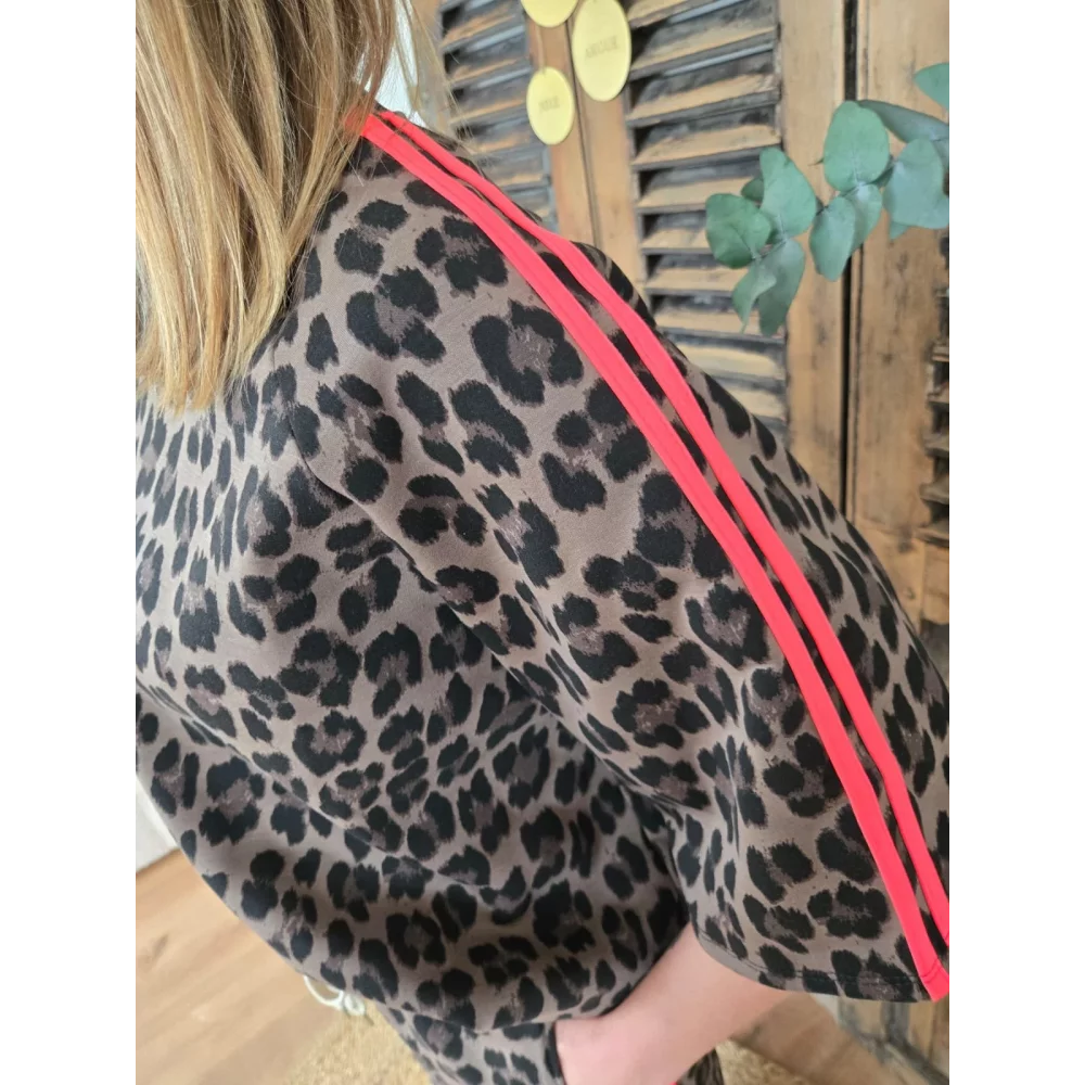 Sweat leopard choco bande fluo fuchsia