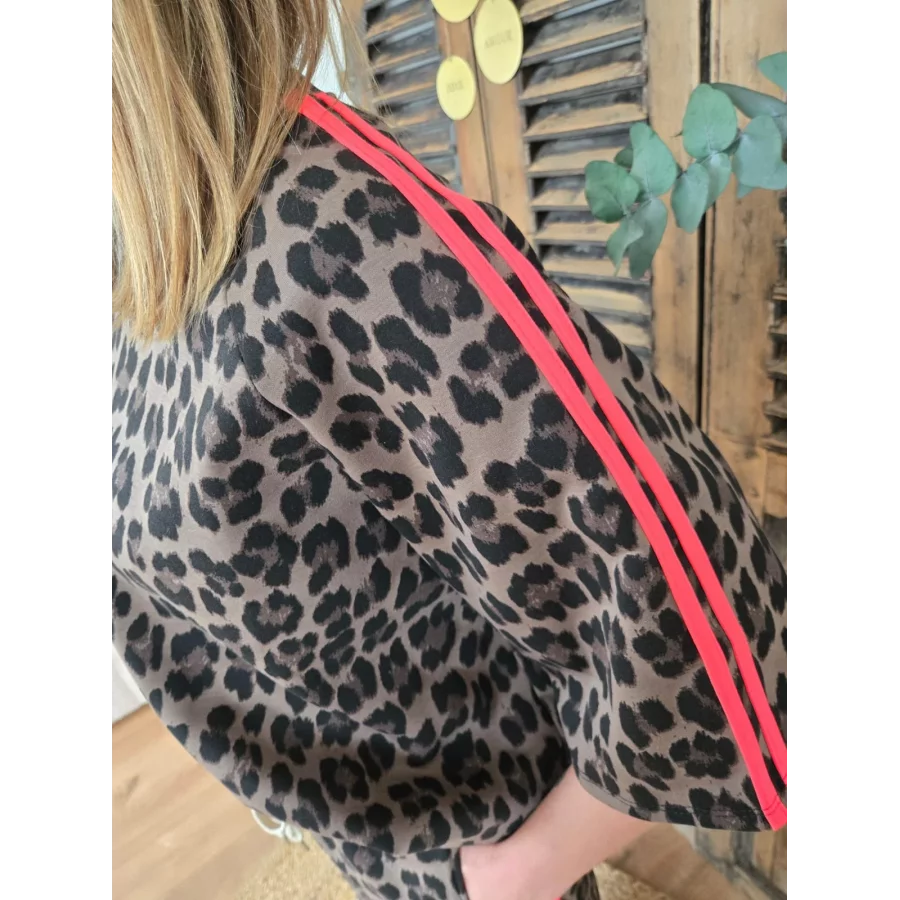Sweat leopard choco bande fluo fuchsia
