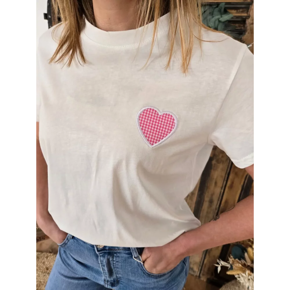 T-shirt Cesar blanc coeur vichy rose