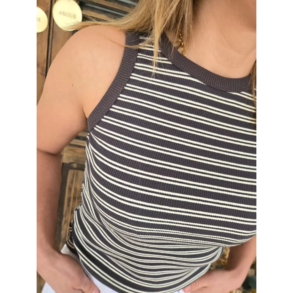 Top Marcel gris et blanc