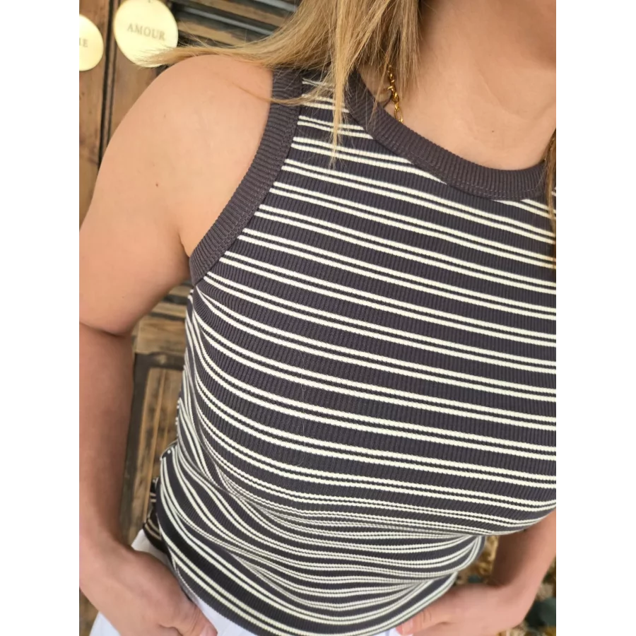 Top Marcel gris et blanc