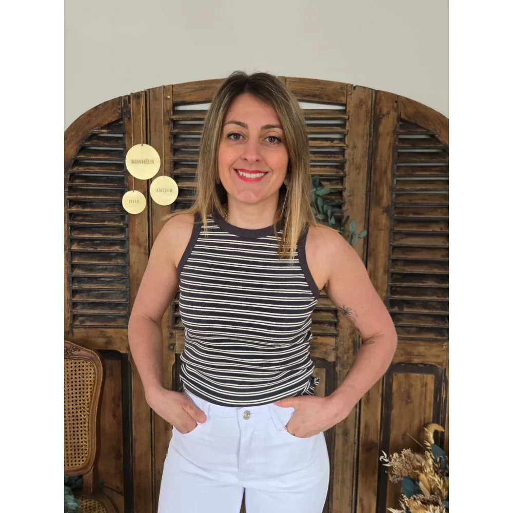 Top Marcel gris et blanc