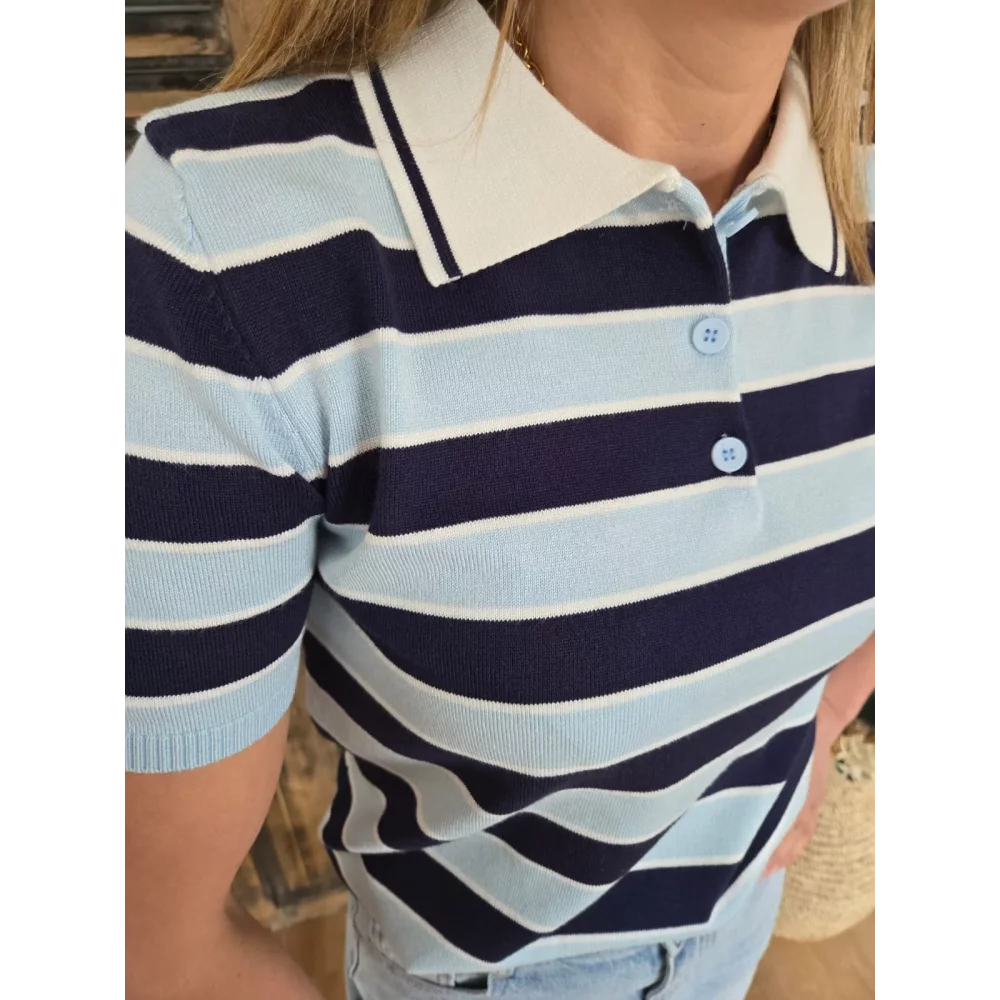 Polo Sacha rayures ciel et marine
