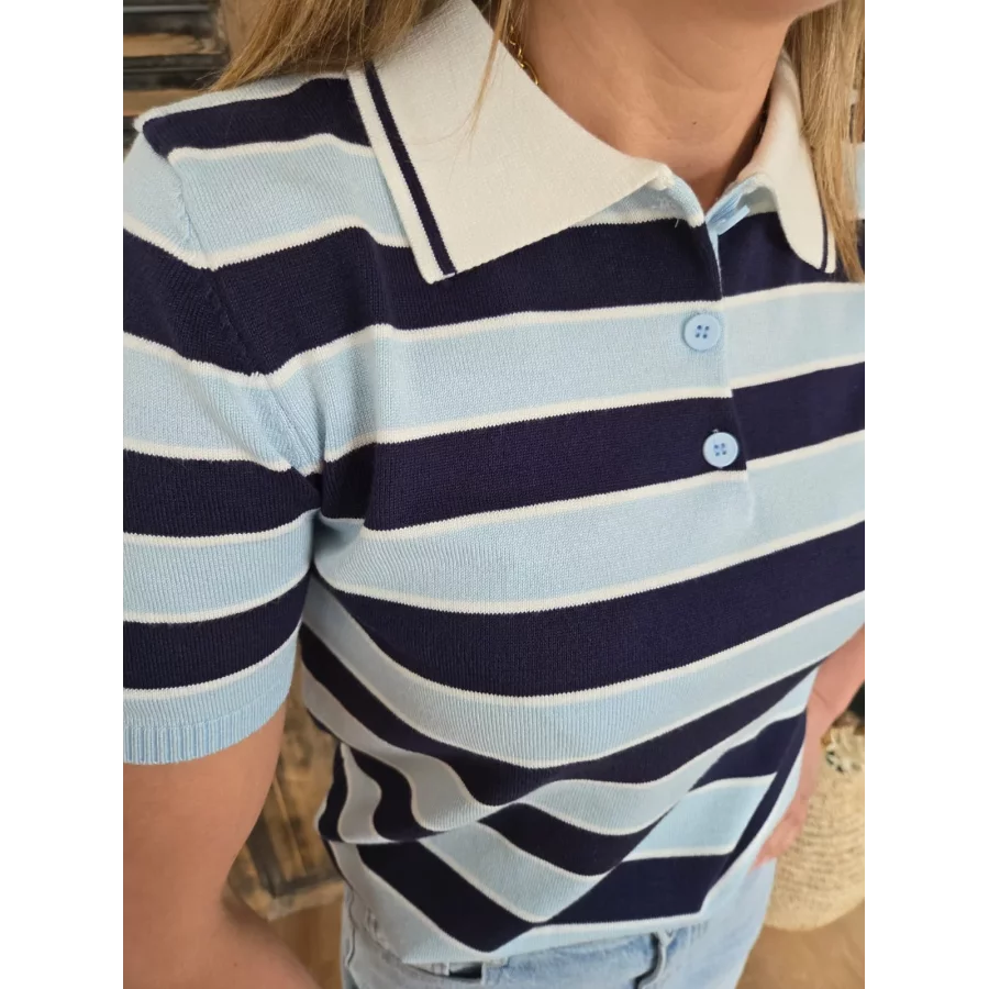 Polo Sacha rayures ciel et marine