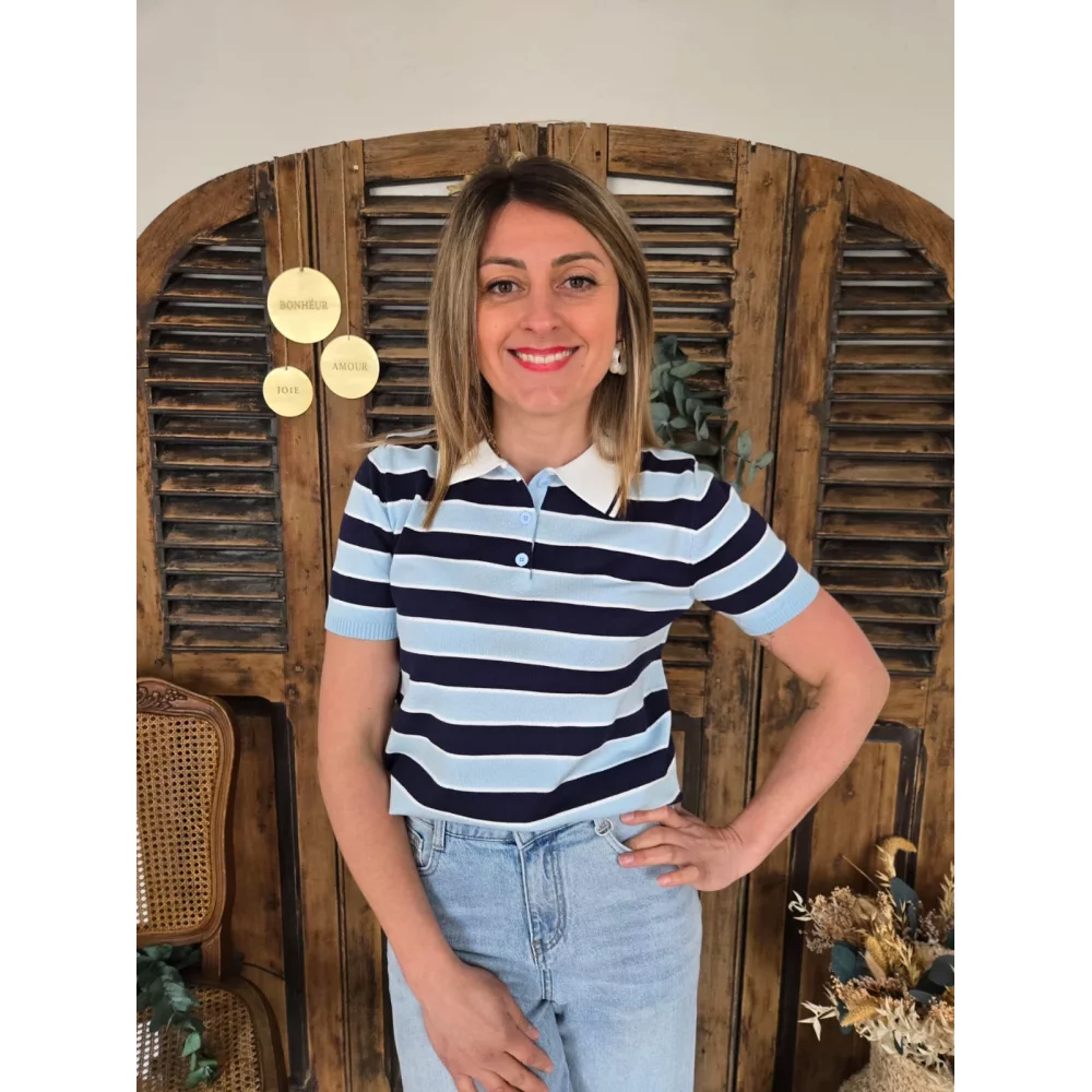 Polo Sacha rayures ciel et marine