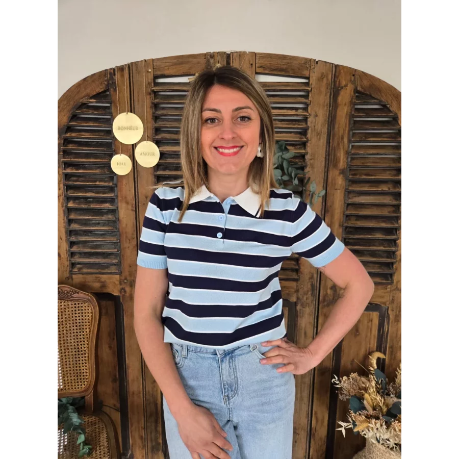 Polo Sacha rayures ciel et marine