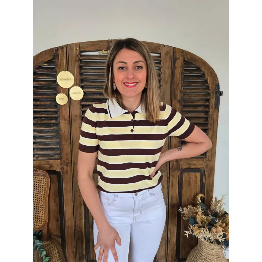 Polo Sacha rayures choco et jaune