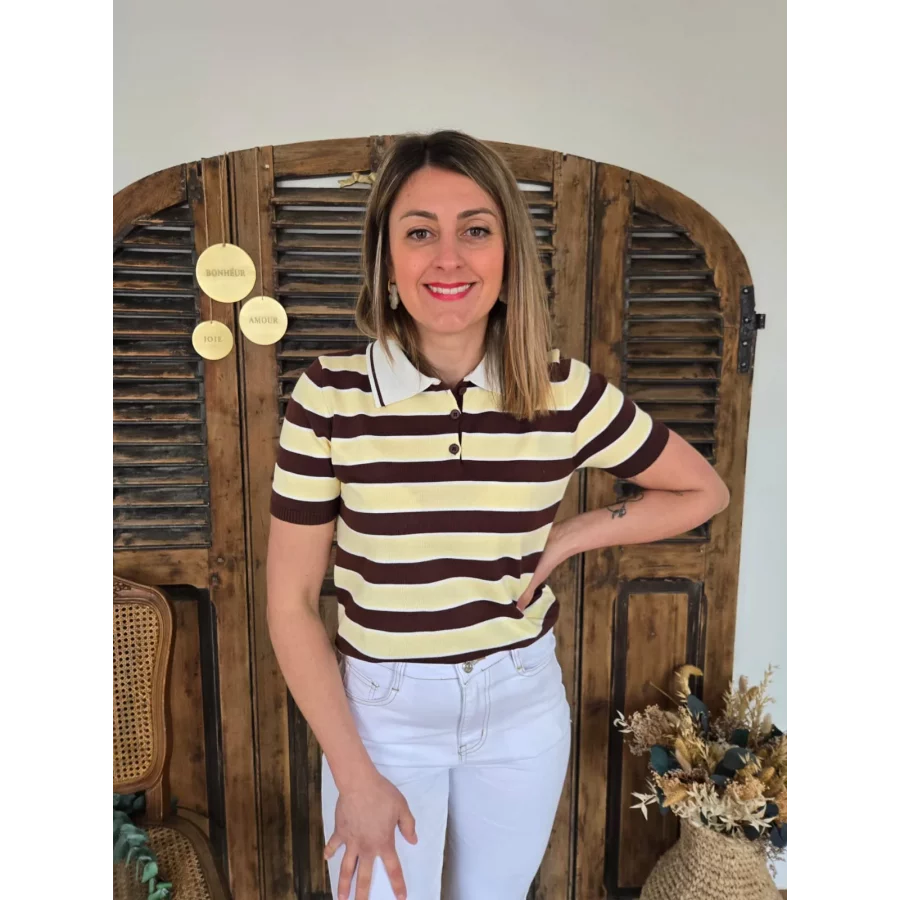 Polo Sacha rayures choco et jaune