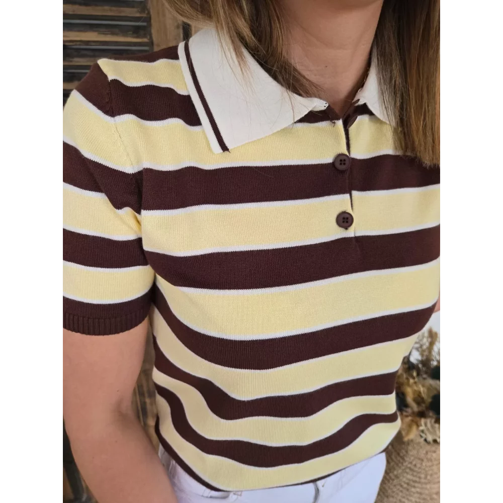 Polo Sacha rayures choco et jaune