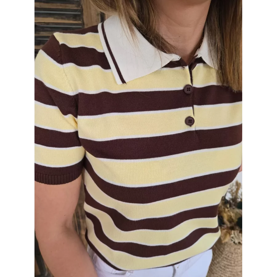 Polo Sacha rayures choco et jaune