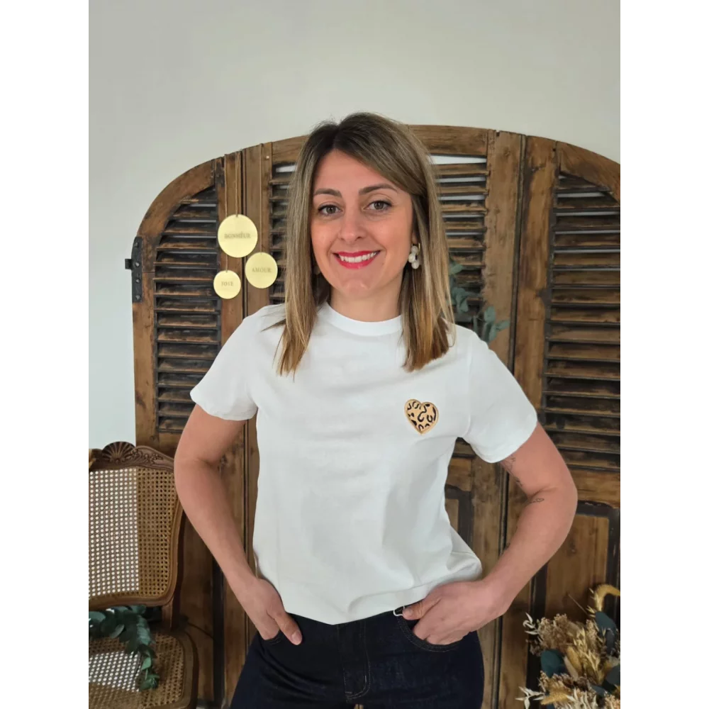 T-shirt Richard blanc coeur leopard