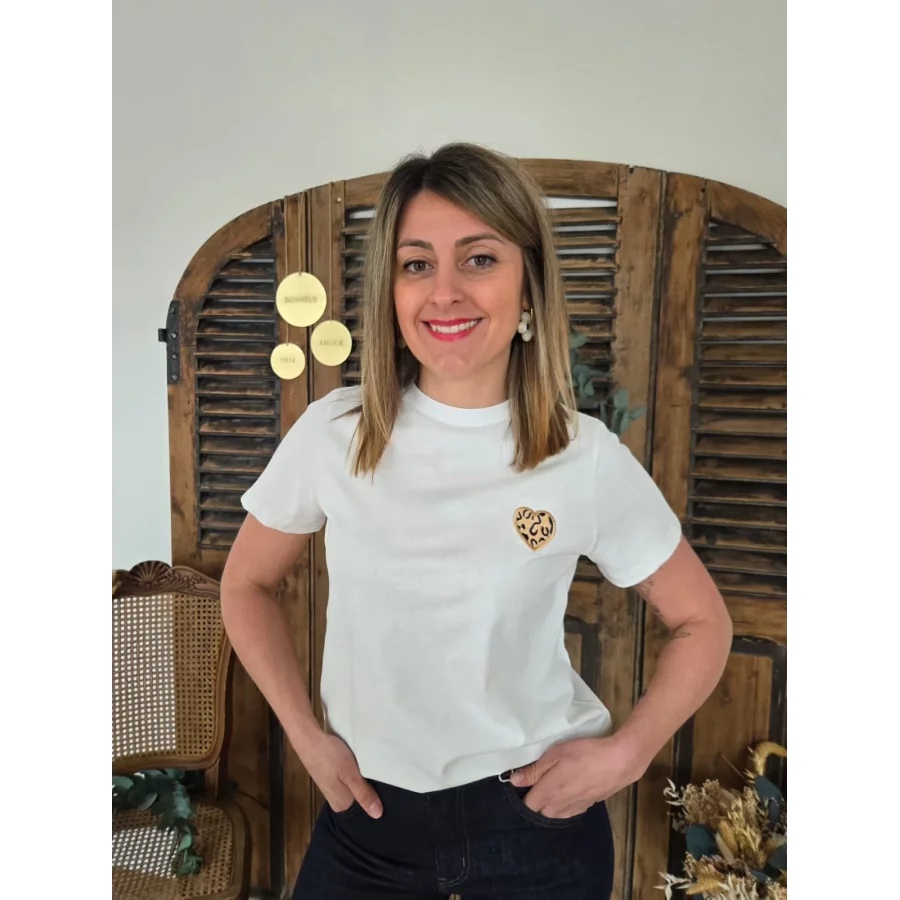 T-shirt Richard blanc coeur leopard