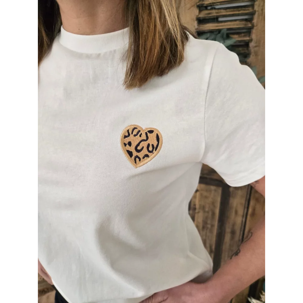T-shirt Richard blanc coeur leopard