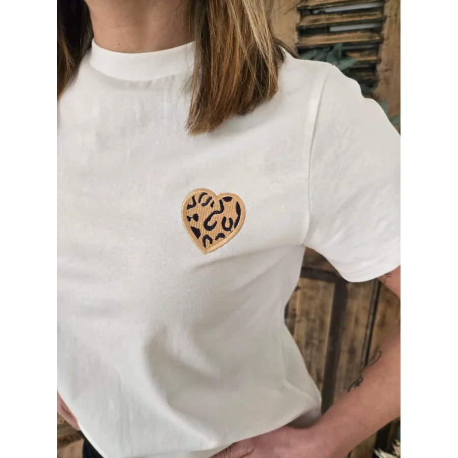 T-shirt Richard blanc coeur leopard