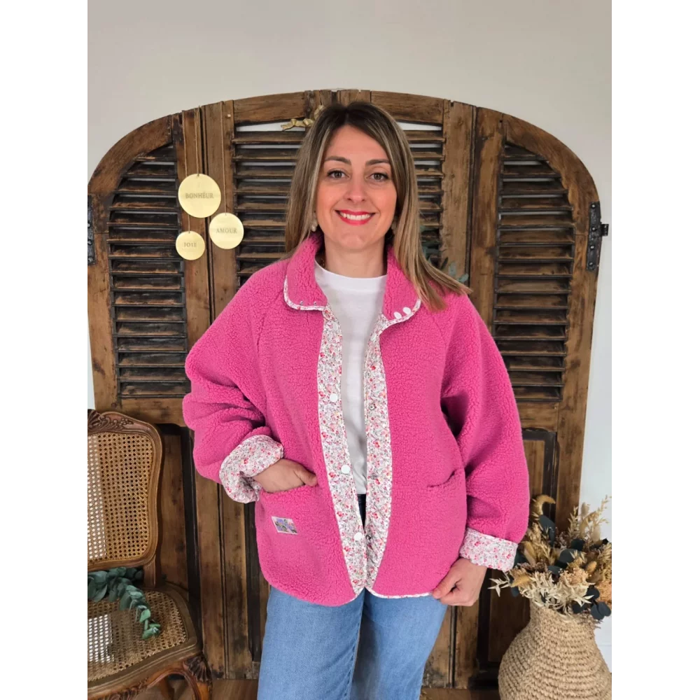 Veste Jade rose réversible bouclette fleurie